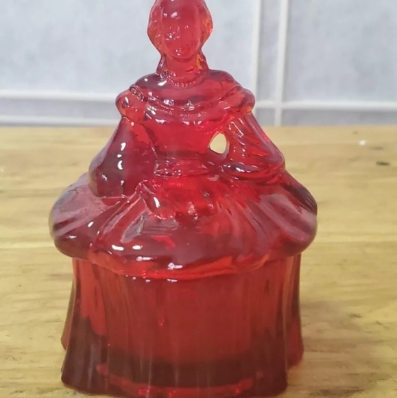 Vintage Mosser Amberina Colonial Glass Powder Box UV - Picture 2 of 8